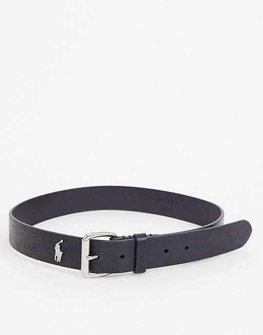 Polo Ralph Lauren leather belt in black with silver logo