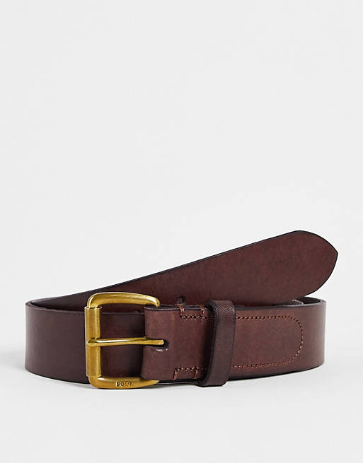 Polo Ralph Lauren leather belt in brown with gold logo
