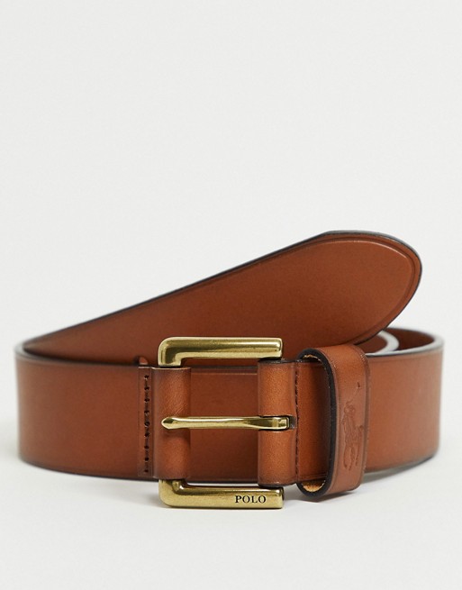 Polo Ralph Lauren leather belt in tan with logo