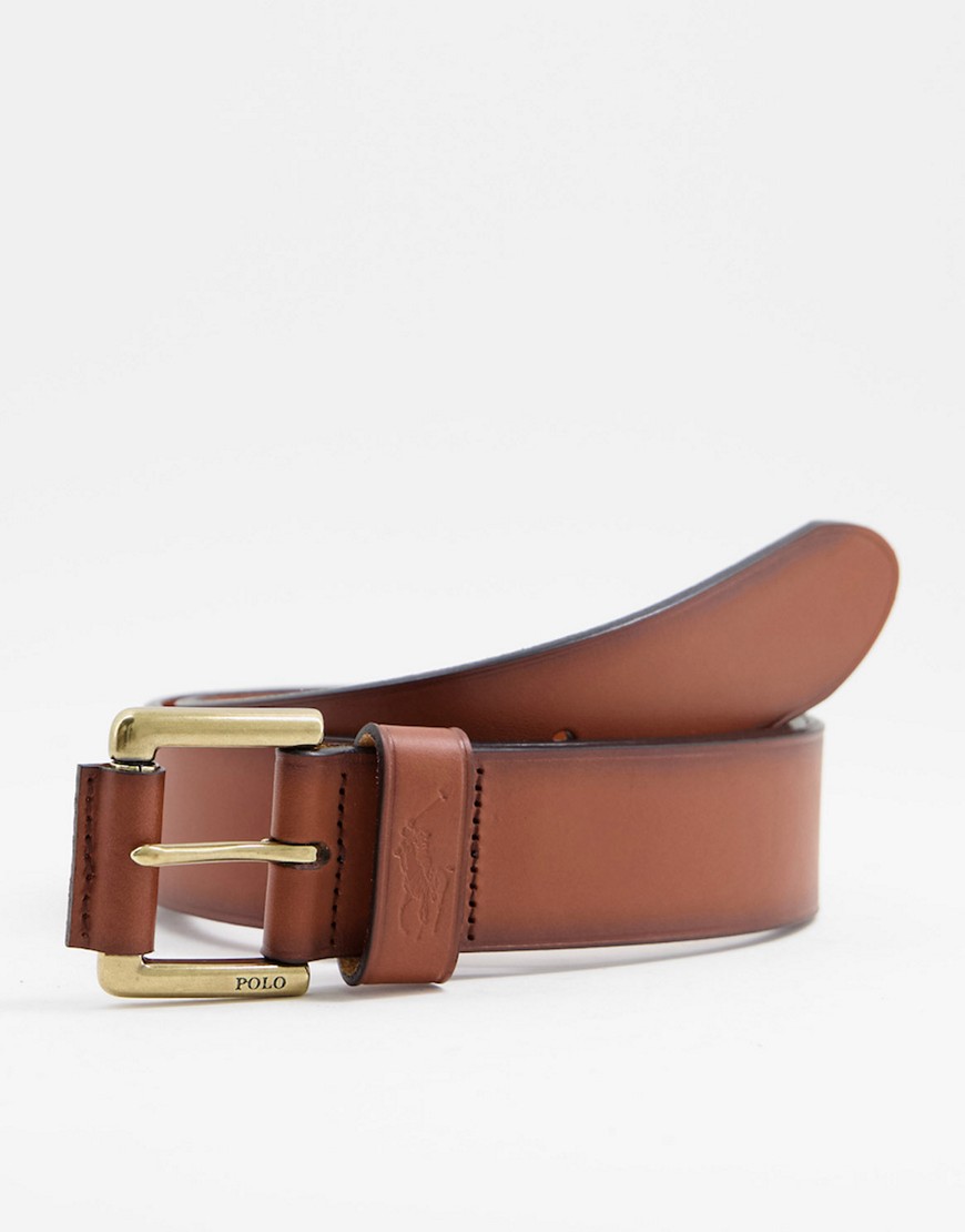 POLO RALPH LAUREN LEATHER BELT IN TAN WITH PONY LOGO-BROWN,405820098001-US
