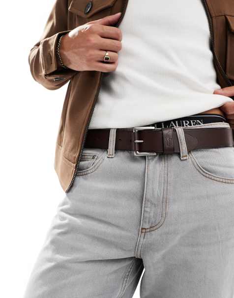 Polo Ralph Lauren leather belt with logo in brown - view 1