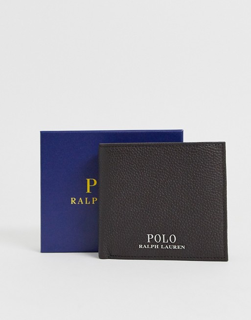 Polo Ralph Lauren leather bi-fold wallet in brown with coin foldover