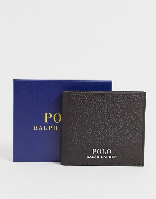 Polo Ralph Lauren leather bi-fold wallet in brown with player logo
