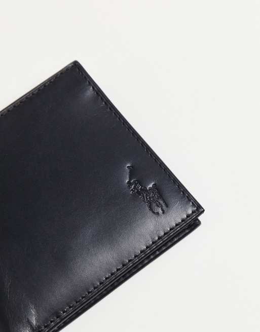 Polo Ralph Lauren Men's Bifold Black Leather Wallet with ID Holder_Great  Gift