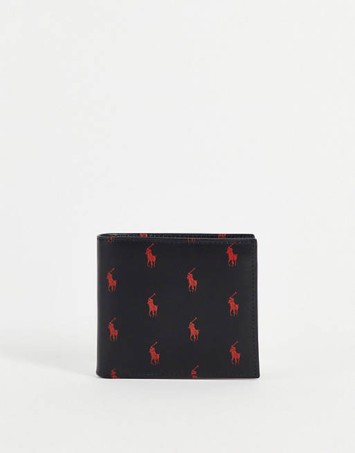 Polo Ralph Lauren leather bifold wallet in black with all over red logo