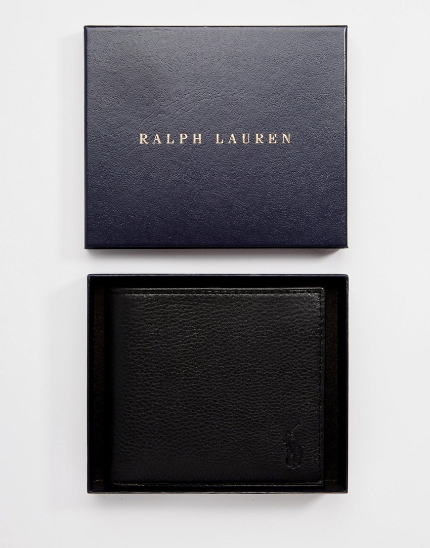Polo Ralph Lauren Leather Billfold Wallet With Coin Pocket In Black