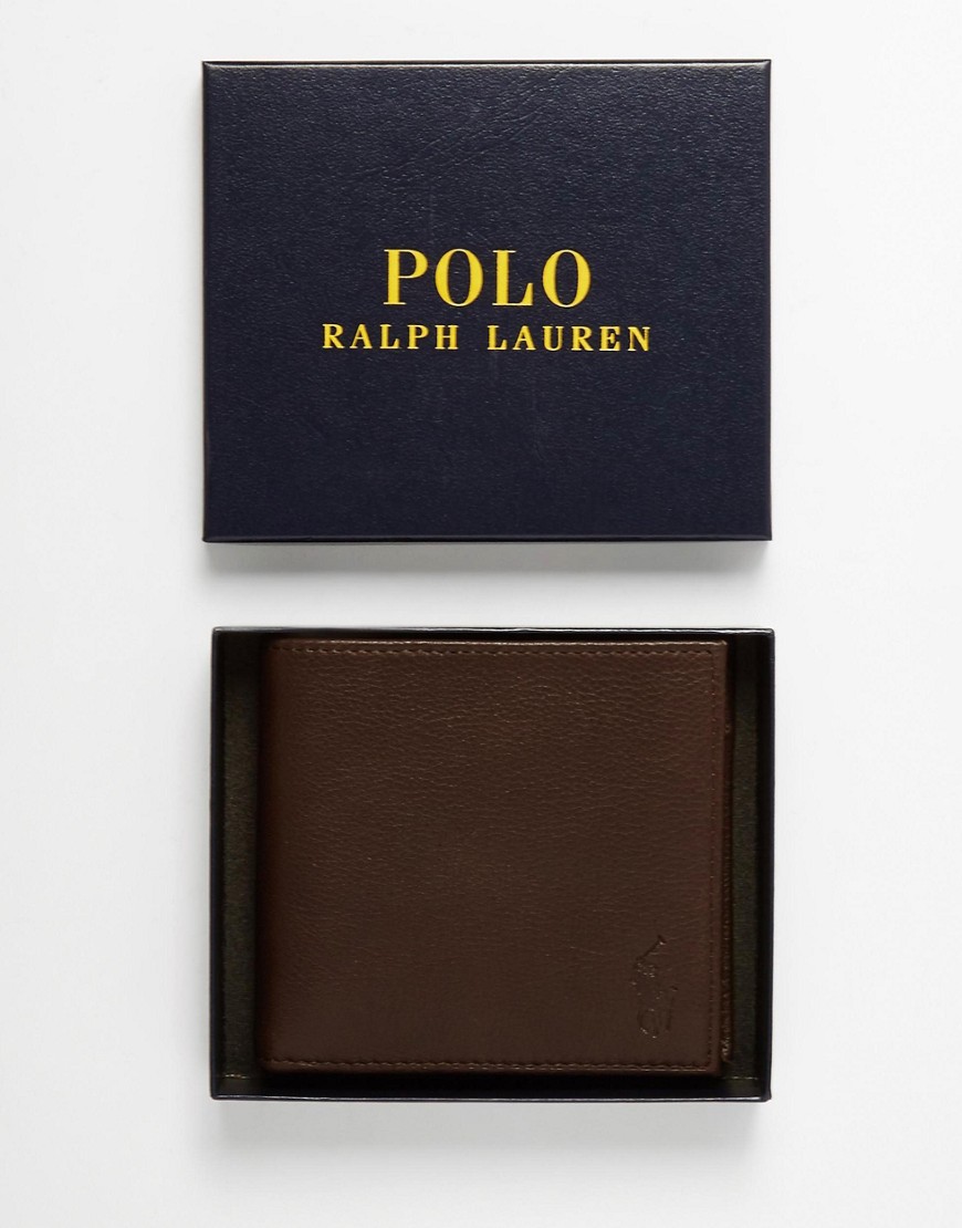 POLO RALPH LAUREN LEATHER BILLFOLD WALLET WITH COIN POCKET IN BROWN,405526127001