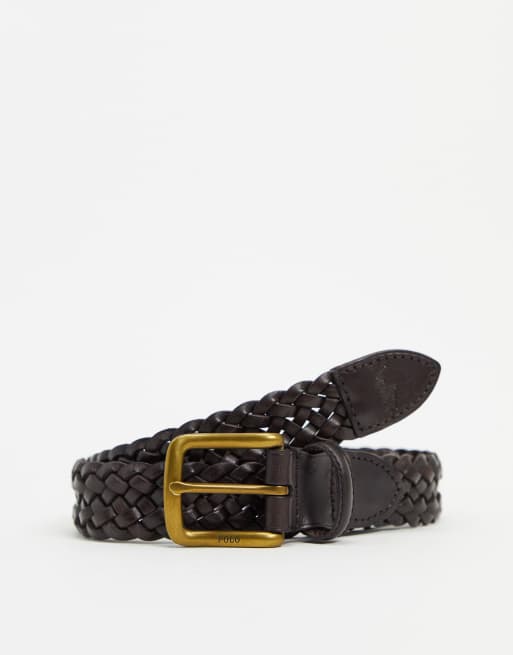 Polo Ralph Lauren leather braid belt in brown ASOS