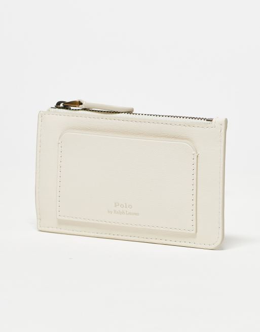 Polo Ralph Lauren leather card holder with western bear logo in cream ASOS