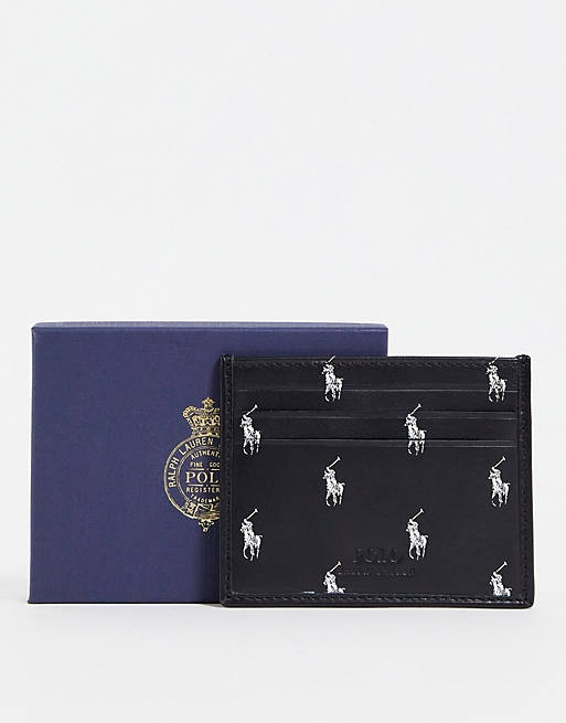Polo Ralph Lauren leather cardholder in black with all over logo