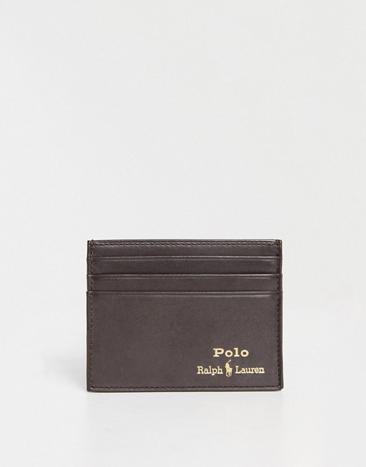 Polo Ralph Lauren leather cardholder in brown with gold foil logo