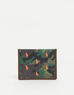 Polo Ralph Lauren leather cardholder in camo with all over pony logo-Multi