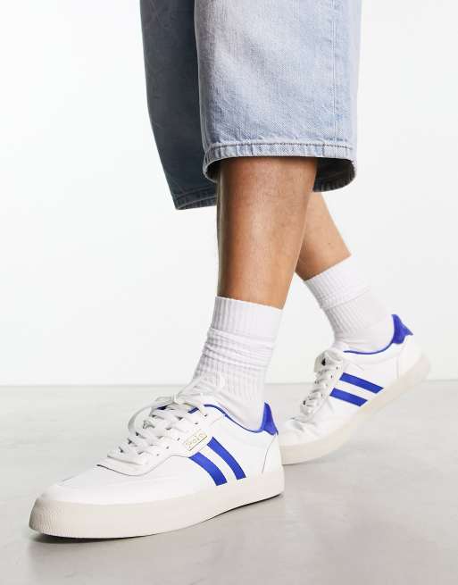 White shoes with hot sale blue stripes