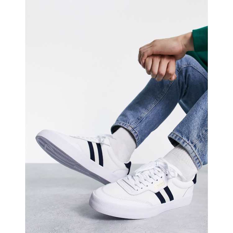 Polo Ralph Lauren leather court vulc sneakers in white with green stripe |  ASOS