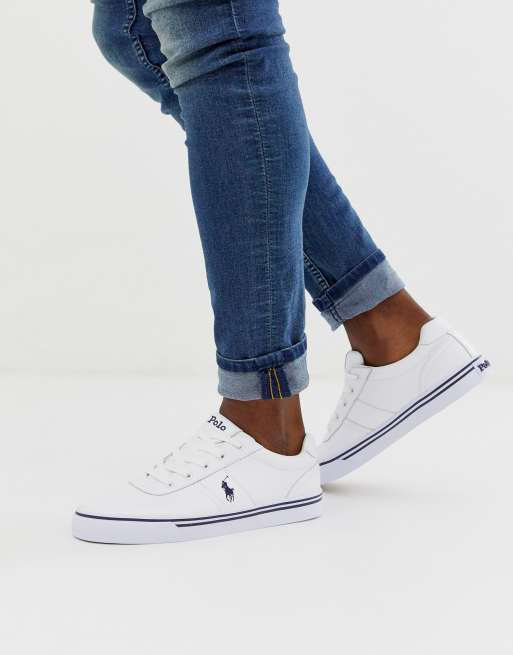 Polo Ralph Lauren leather hanford sneakers in white with player logo | ASOS