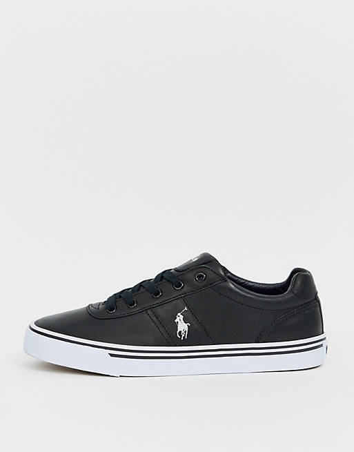 Polo Ralph Lauren leather hanford trainers in black with player logo