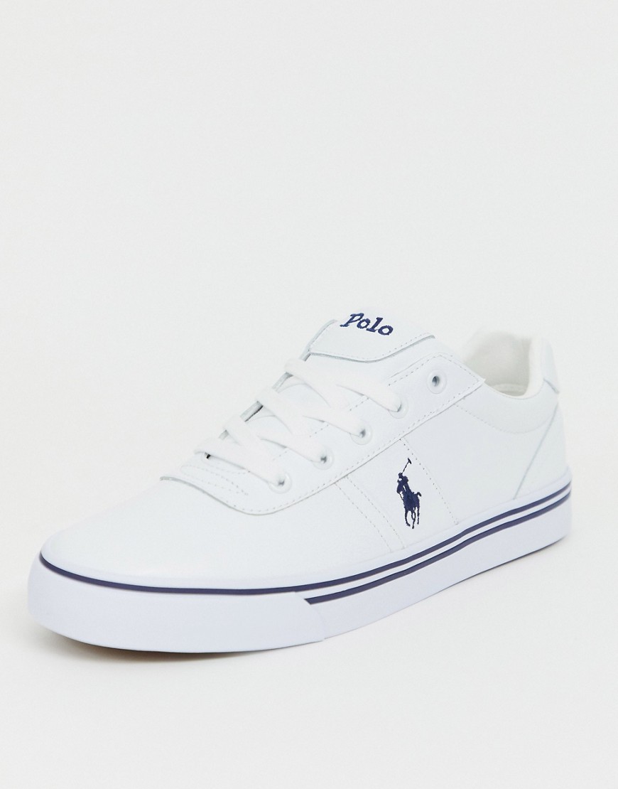 Polo Ralph Lauren leather hanford trainers in white with player logo