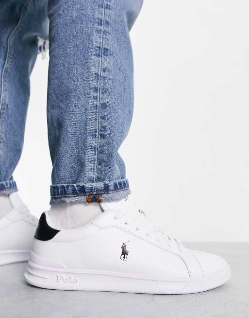 Polo Ralph Lauren leather heritage court sneakers with black pony logo in white