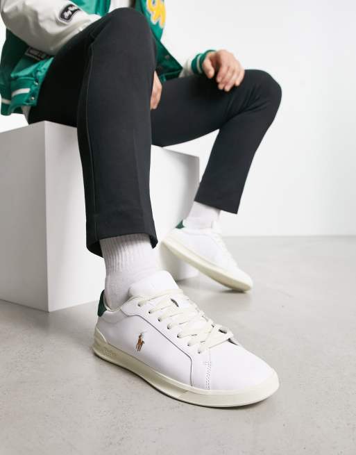 Polo Ralph Lauren leather heritage court trainer in off white with ...