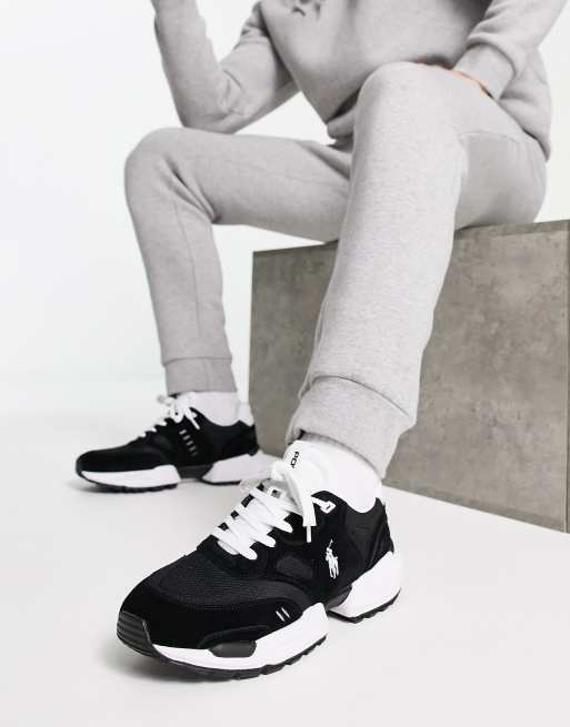 Polo Ralph Lauren leather jogger sneakers in black with pony logo | ASOS