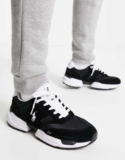 Polo Ralph Lauren leather jogger sneakers in black with pony logo | ASOS