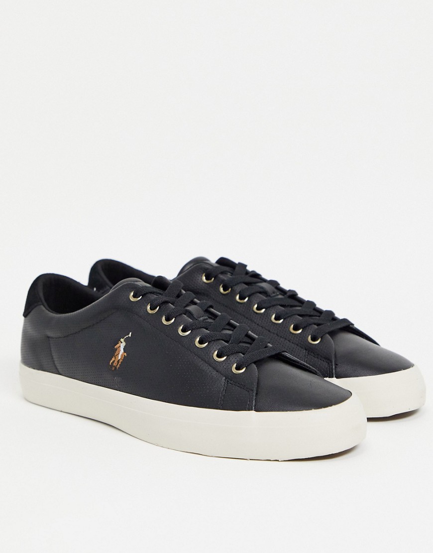 Polo Ralph Lauren leather longwood sneakers in black with pony logo