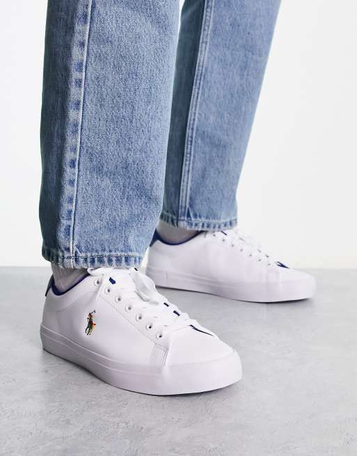 Polo Ralph Lauren leather Longwood sneakers in white with multi pony logo