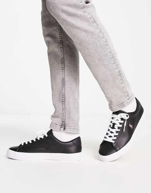 Polo Ralph Lauren leather longwood trainer in black/white with pony logo