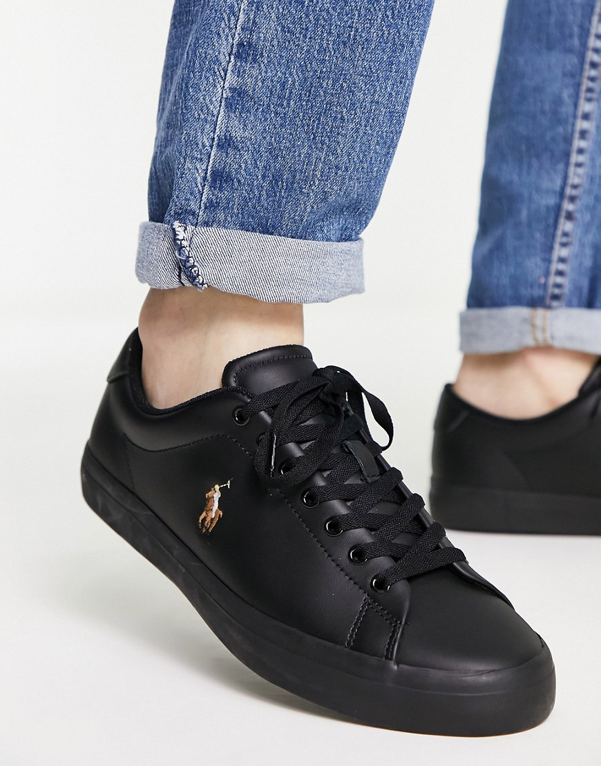 Polo Ralph Lauren leather longwood trainer in black with pony logo