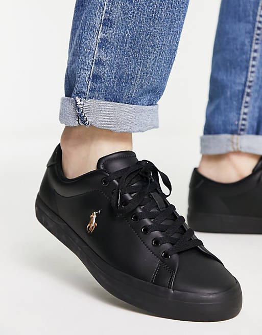 Bungalow dry Nerve Polo Ralph Lauren leather longwood trainer in black with pony logo | ASOS