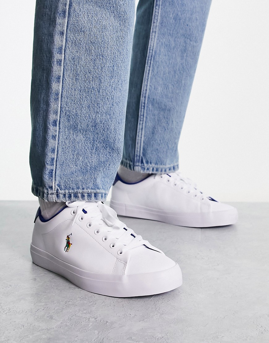 Polo Ralph Lauren leather longwood trainer in white with multi pony logo