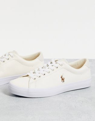 Polo Ralph Lauren leather longwood trainer with pony logo in cream