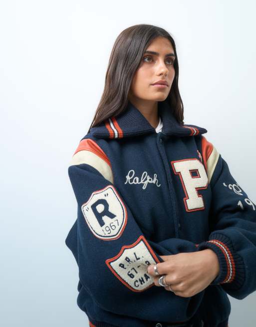 Polo Ralph Lauren leather souvenir jacket in navy, 3 of 4