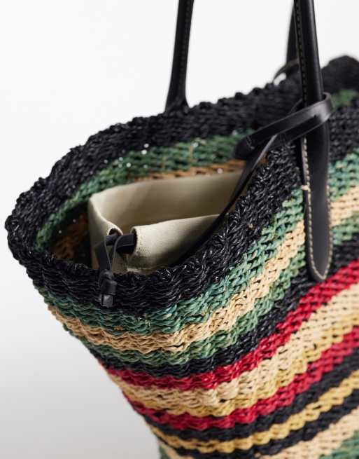 Polo Ralph Lauren leather trim striped raffia beach bag in multi, 3 of 4