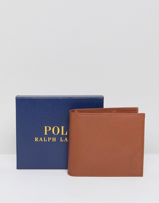 Polo Ralph Lauren Leather Wallet Billfold Coin Pocket Embossed Pony in Tan | ASOS