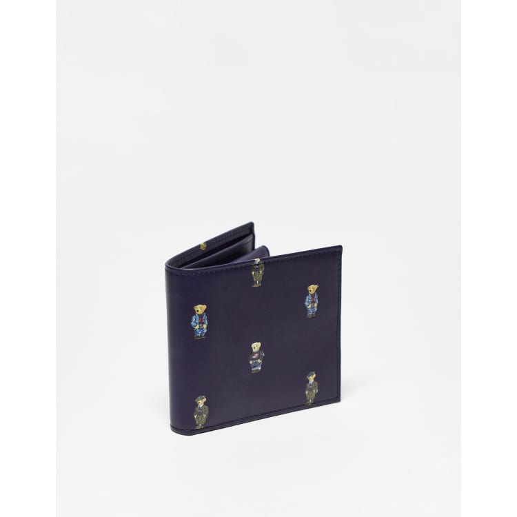 Polo Ralph Lauren leather wallet in navy with all over bear logo | ASOS