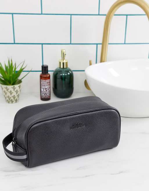 Polo Ralph Lauren leather washbag in black with logo | ASOS