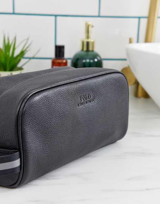 Polo Ralph Lauren leather washbag in black with logo | ASOS