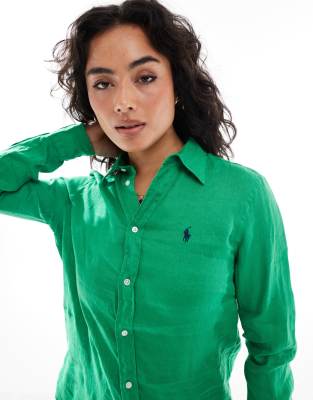 Polo Ralph Lauren - Leinen-Hemdbluse in Grün mit Logo
