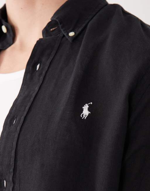 Polo Ralph Lauren – Leinenhemd in Schwarz mit Markenlogo, 5 von 5