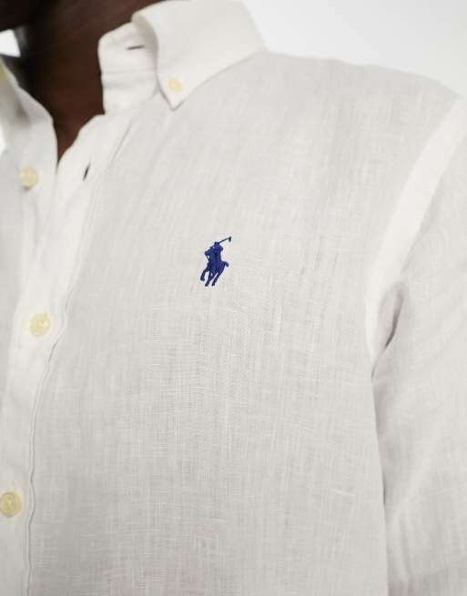 Polo Ralph Lauren – Leinenhemd in Weiß mit Custom-Passform und Polospieler-Logo, 3 von 4