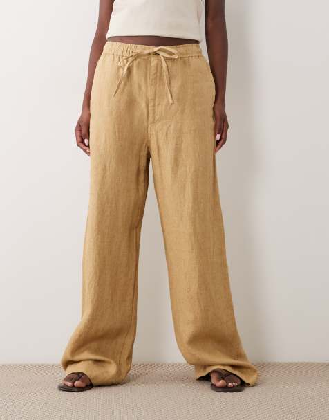 Polo Ralph Lauren – Leinenhose in Kamelbraun mit weitem Bein - view 1