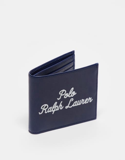 Polo Ralph Lauren - Leren dubbelgevouwen portemonnee met logo in marineblauw