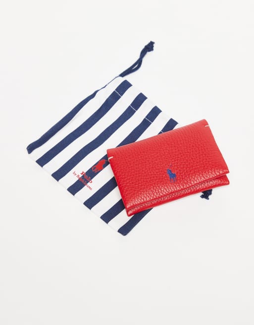 Polo Ralph Lauren - Leren kaartportemonnee met drukknoop en Polo play-logo in rood