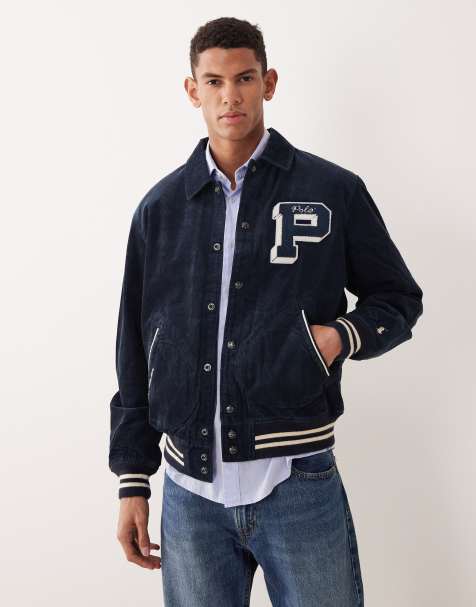 Polo Ralph Lauren Letterman back logo heavyweight cord varsity bomber jacket in navy - view 1
