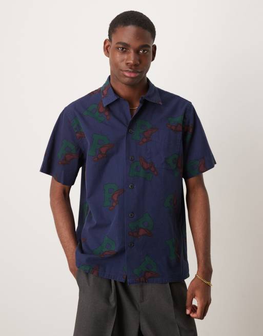 Polo Ralph Lauren - Lichtgewicht chino overhemd met reverskraag, geschetste Pwing-logoprint, korte mouwen en klassieke pasvorm in marineblauw