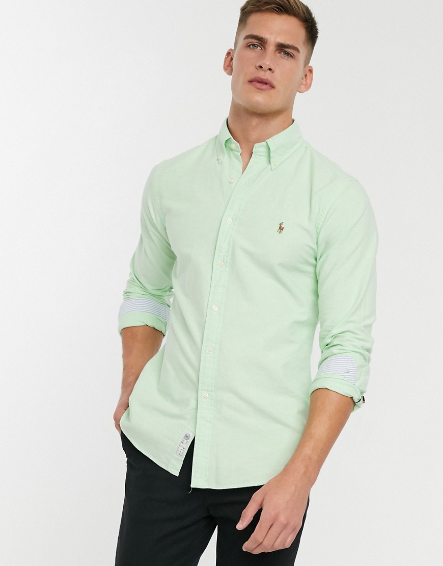 Polo Ralph Lauren – Limegrön oxfordskjorta med smal passform och logga