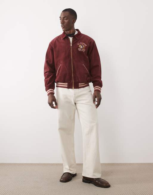 Polo Ralph Lauren lined back embroidered cord bomber jacket in washed red, 2 of 5