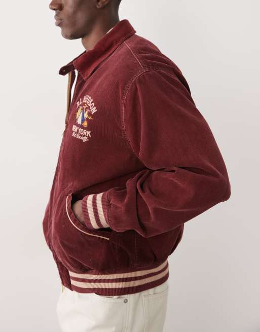 Polo Ralph Lauren lined back embroidered cord bomber jacket in washed red, 4 of 5