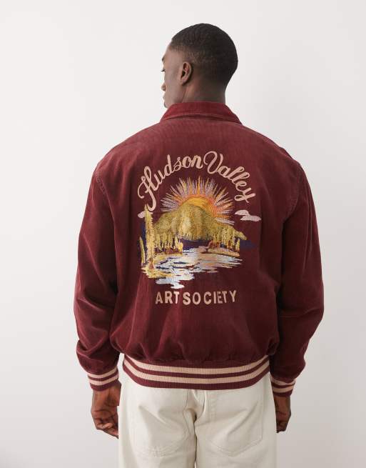 Polo Ralph Lauren lined back embroidered cord bomber jacket in washed red, 5 of 5